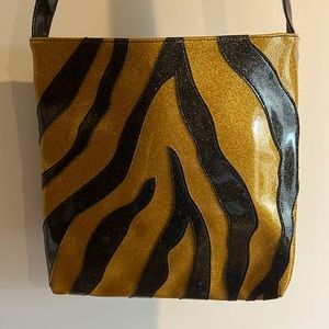Bengal stripe vinyl bag with sparkles!